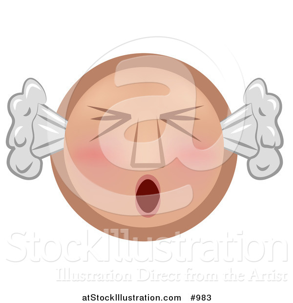 Vector Illustration of a Furious Emoticon Blowing Smoke out of Ears - Tan Version