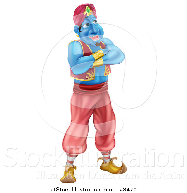 Vector Illustration of a Genie Standing with His Arms Folded