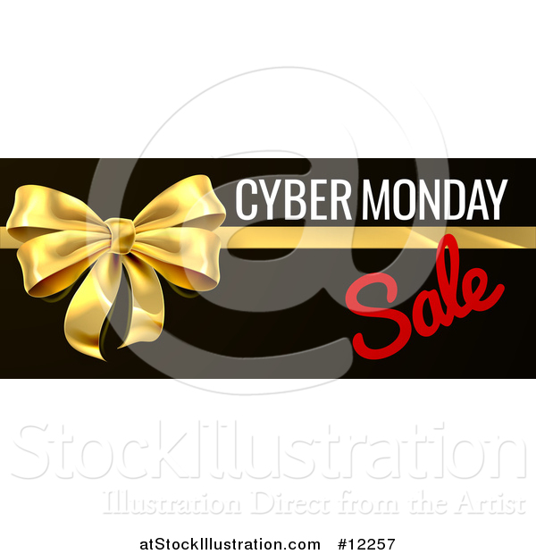 Vector Illustration of a Gift Bow with Cyber Monday Sale Text on Black