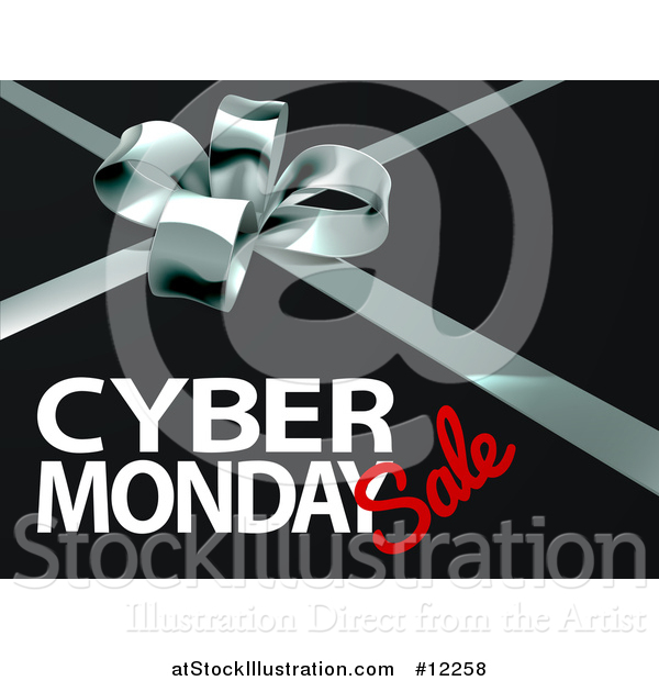 Vector Illustration of a Gift Bow with Cyber Monday Sale Text on Black