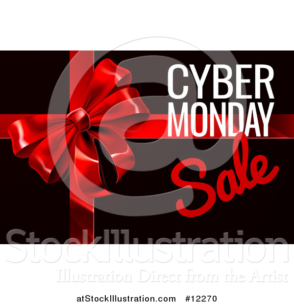 Vector Illustration of a Gift Bow with Cyber Monday Sale Text on Black