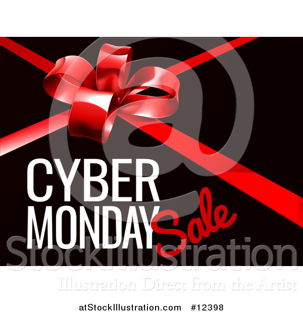 Vector Illustration of a Gift Bow with Cyber Monday Sale Text on Black