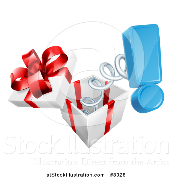 Vector Illustration of a Gift Box with an Exclamation Point Popping out on a Spring