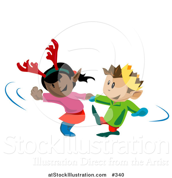 Vector Illustration of a Girl Wearing Antlers Dancing with a Boy Wearing a Crown