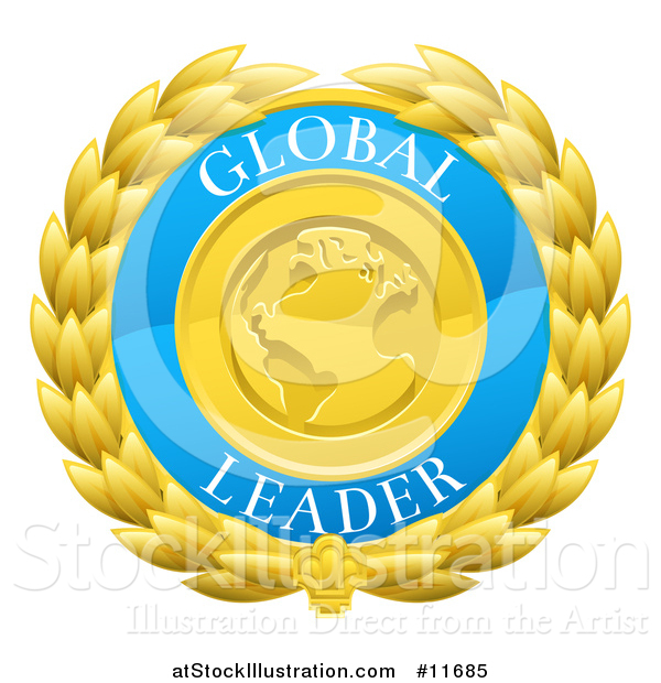 Vector Illustration of a Global Leader Earth and Laurel Wreath Medal