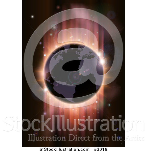 Vector Illustration of a Globe in Shadow with Red Lights from an Eclipse