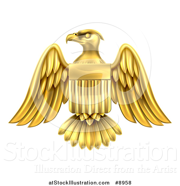 Vector Illustration of a Gold American Coat of Arms Eagle with a Shield