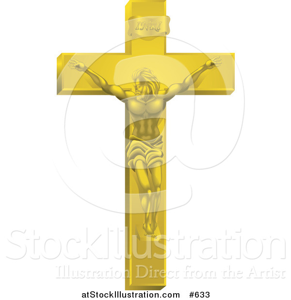 Vector Illustration of a Gold Jesus Nailed to the Cross