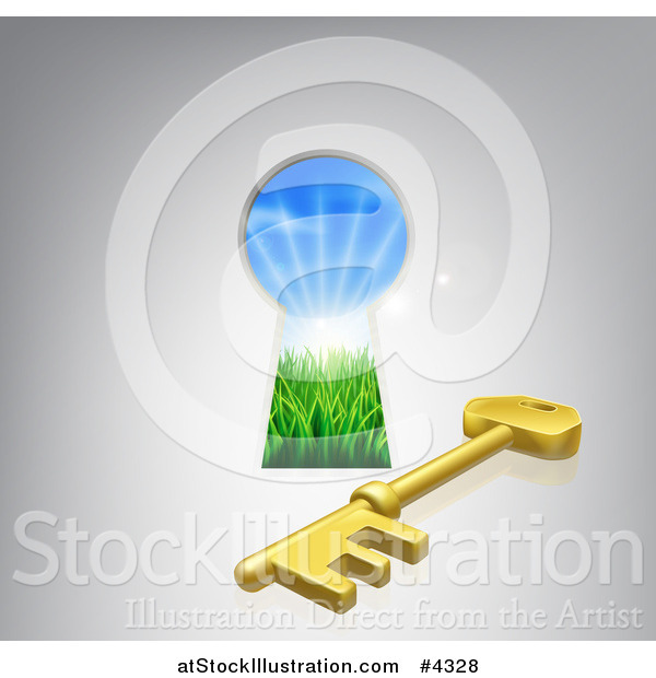 Vector Illustration of a Gold Skeleton Key and Hole Symbolizing Happiness