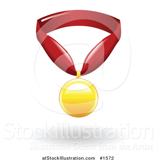 Vector Illustration of a Golden First Place Medal on a Red Ribbon