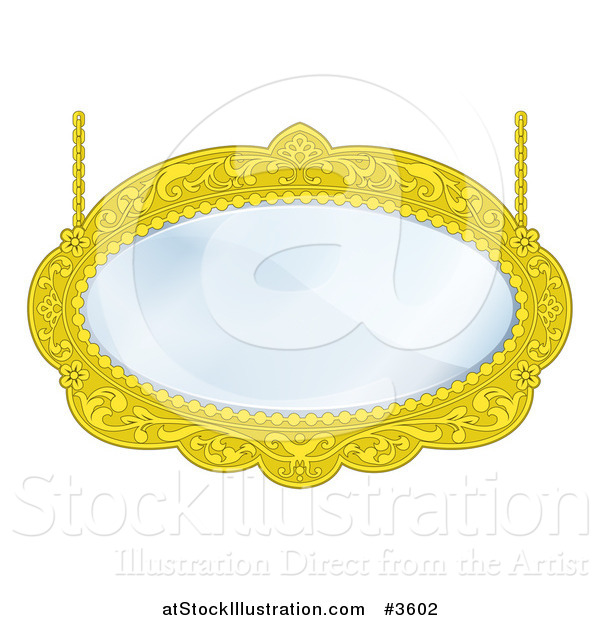 Vector Illustration of a Golden Oval Mirror with Chains