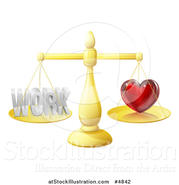 Vector Illustration of a Golden Scale Balancing Work and Love