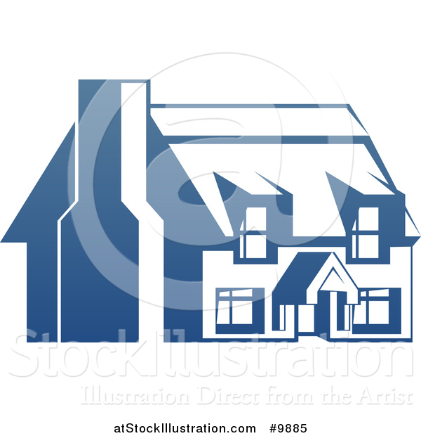 Vector Illustration of a Gradient Blue House with a Chimney