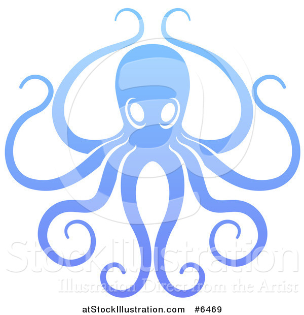 Vector Illustration of a Gradient Blue Octopus with Long Tentacles