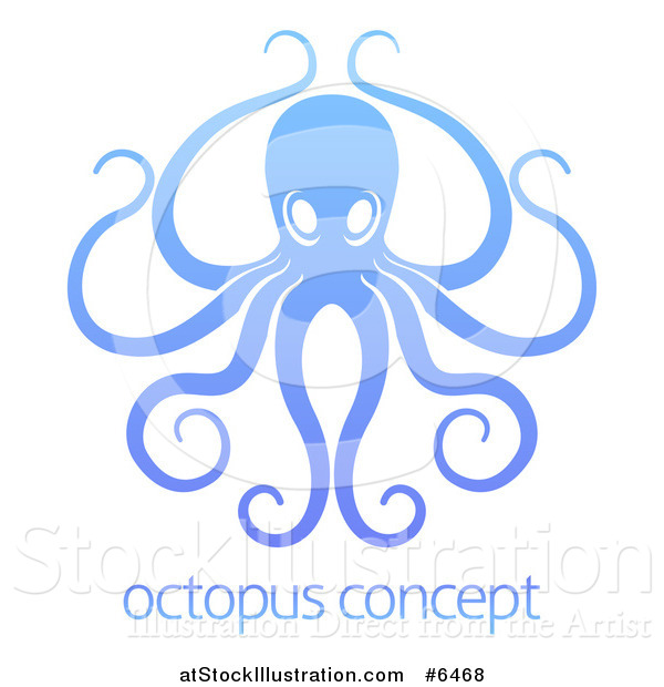 Vector Illustration of a Gradient Blue Octopus with Long Tentacles over Sample Text