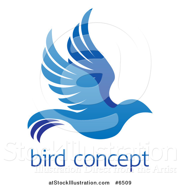 Vector Illustration of a Gradient Flying Blue Bird over Sample Text
