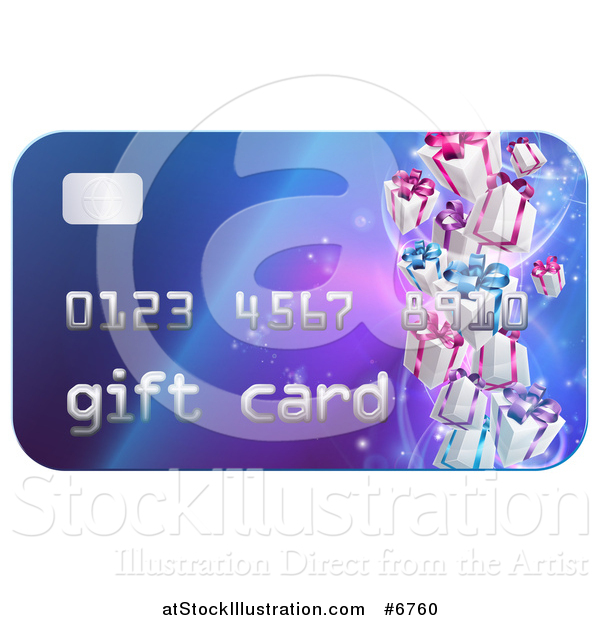 Vector Illustration of a Gradient Gift Card with Floating Presents