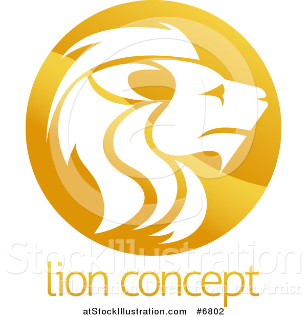Vector Illustration of a Gradient Golden Male Lion Head Circle over Sample Text