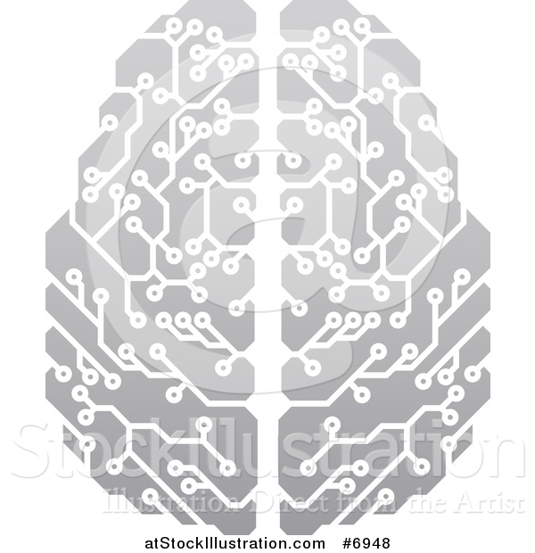 Vector Illustration of a Gradient Gray Circuit Board Artificial Intelligence Computer Chip Brain