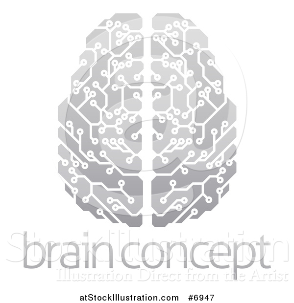 Vector Illustration of a Gradient Gray Circuit Board Artificial Intelligence Computer Chip Brain over Sample Text