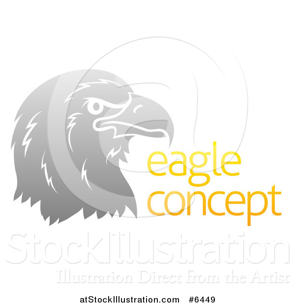 Vector Illustration of a Gradient Gray Eagle or Falcon Head in Profile by Sample Text