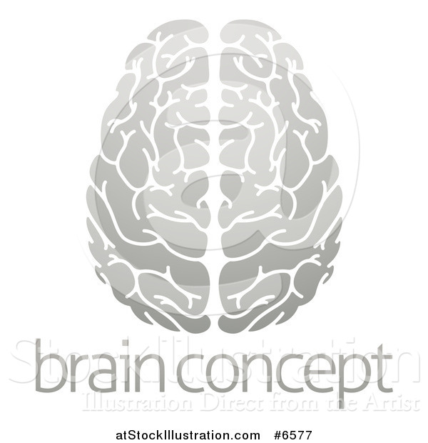 Vector Illustration of a Gradient Grayscale Human Brain with Text