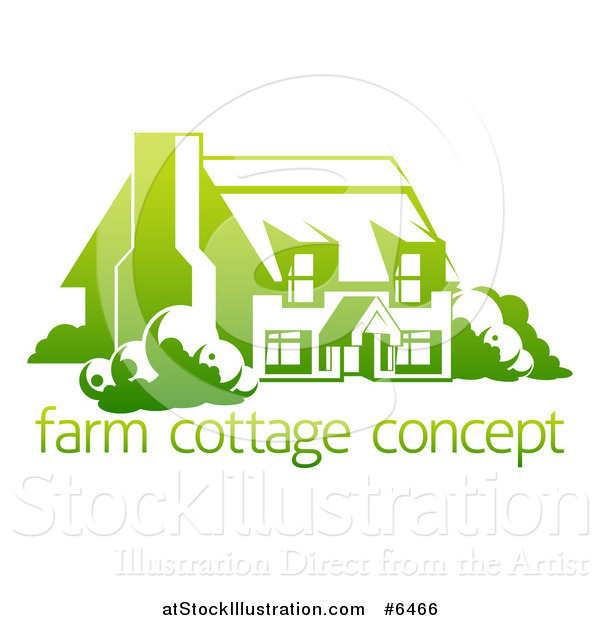 Vector Illustration of a Gradient Green Country Cottage House over Sample Text