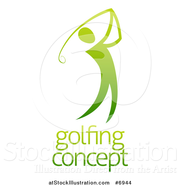 Vector Illustration of a Gradient Green Golfer Man Swinging a Club over Sample Text