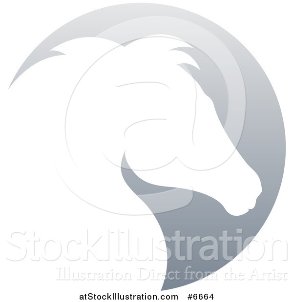 Vector Illustration of a Gradient White Horse Head Silhouetted in a Gray Circle