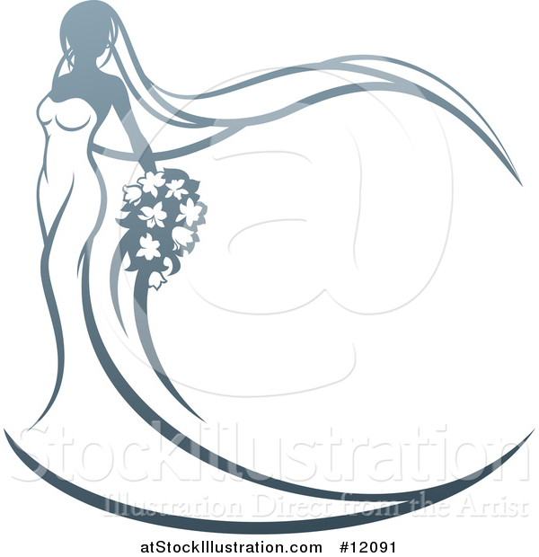 Vector Illustration of a Graduebt Bride with Flowers, Her Dress and Veil Forming a Frame