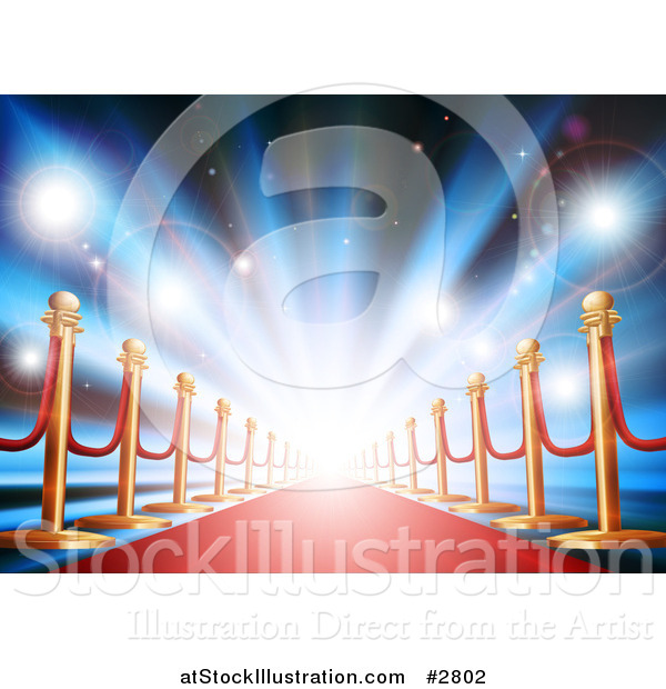 Vector Illustration of a Grand Entrance 3d Red Carpet Leading into the Future with Flares and Bright Light