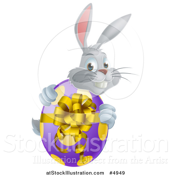 Vector Illustration of a Gray Bunny Rabbit Holding an Easter Egg