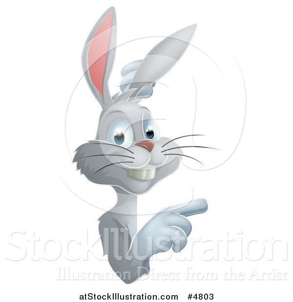 Vector Illustration of a Gray Bunny Rabbit Pointing Around a Sign