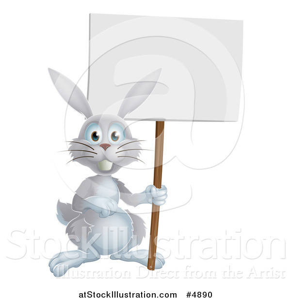 Vector Illustration of a Gray Rabbit Holding a Sign