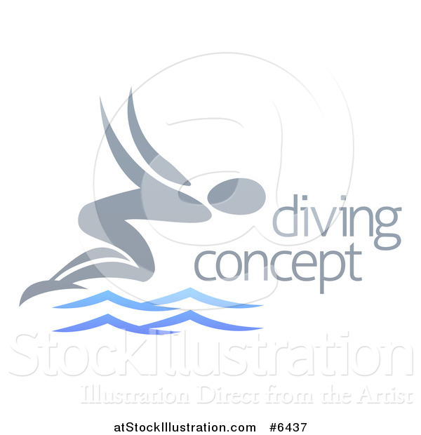Vector Illustration of a Gray Swimmer Diving over Blue Water by Sample Text