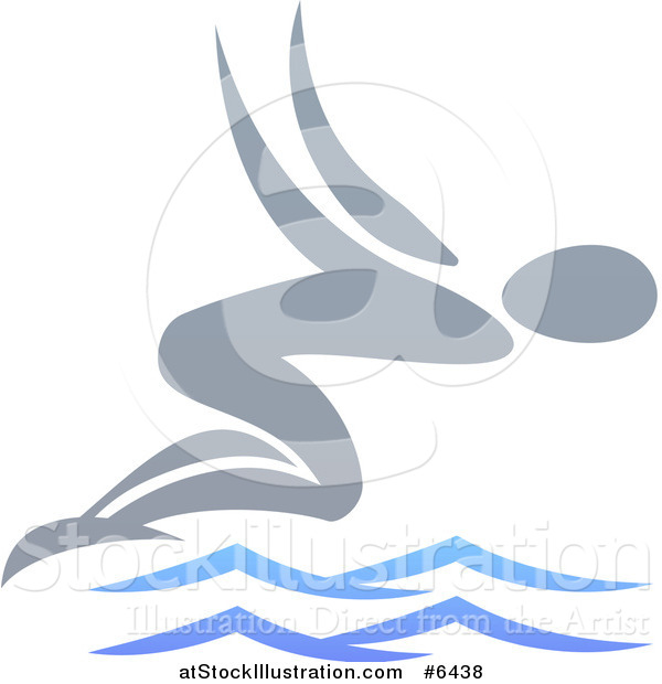 Vector Illustration of a Gray Swimmer Diving over Blue Waves