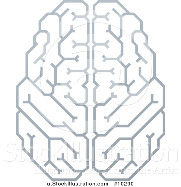 Vector Illustration of a Grayscale Human Brain with Electrical Circuits
