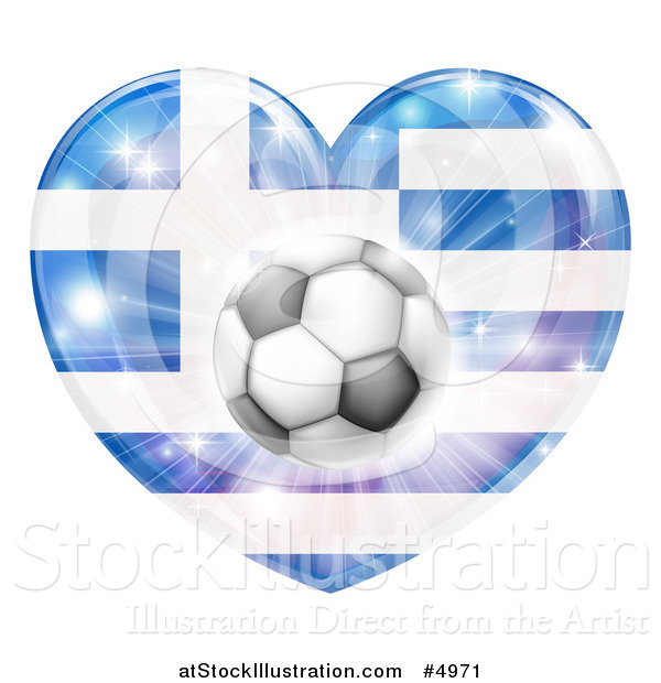 Vector Illustration of a Greek Flag Heart and Soccer Ball