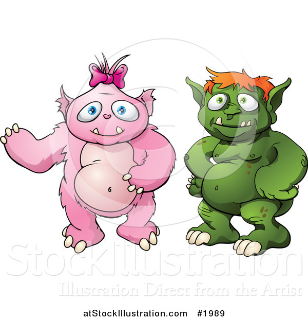 Vector Illustration of a Green and Pink Monster Couple