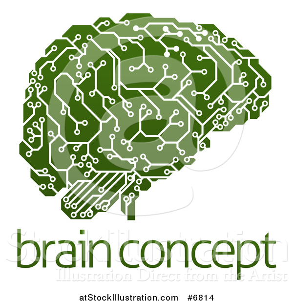 Vector Illustration of a Green Artificial Intelligence Circuit Board Brain over Sample Text