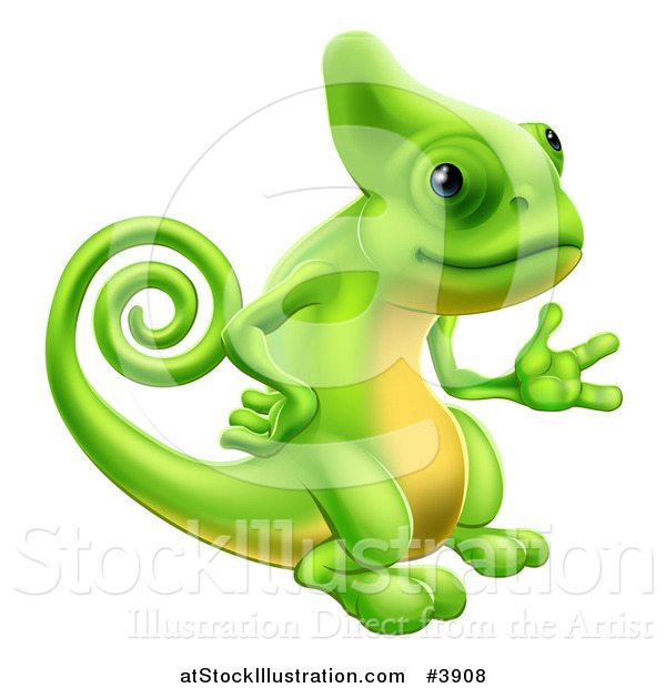 Vector Illustration of a Green Chameleon Waving or Presenting