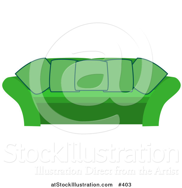 Vector Illustration of a Green Coucn with Pillows in a Living Room