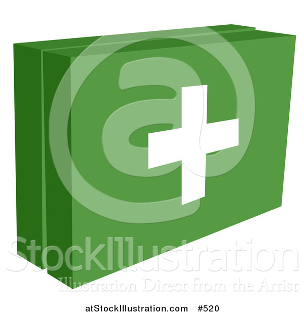 Vector Illustration of a Green First Aid Box Kit with a White Cross, Ready for a Medical Emergency