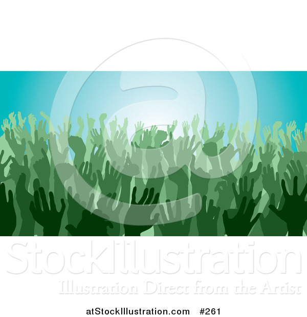 Vector Illustration of a Green Group of Silhouetted Hands in a Crowd