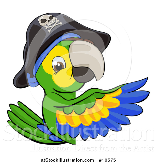 Vector Illustration of a Green Macaw Pirate Parrot Pointing Around a Sign
