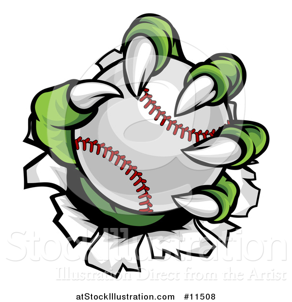 Vector Illustration of a Green Monster Claws Ripping Through Metal with a Baseball