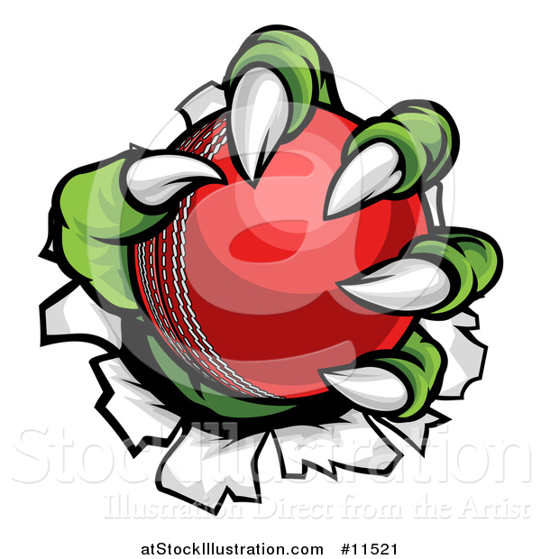 Vector Illustration of a Green Monster Claws Ripping Through Metal with a Cricket Ball