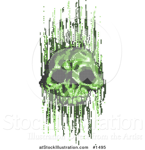 Vector Illustration of a Green Pixel Skull Virus