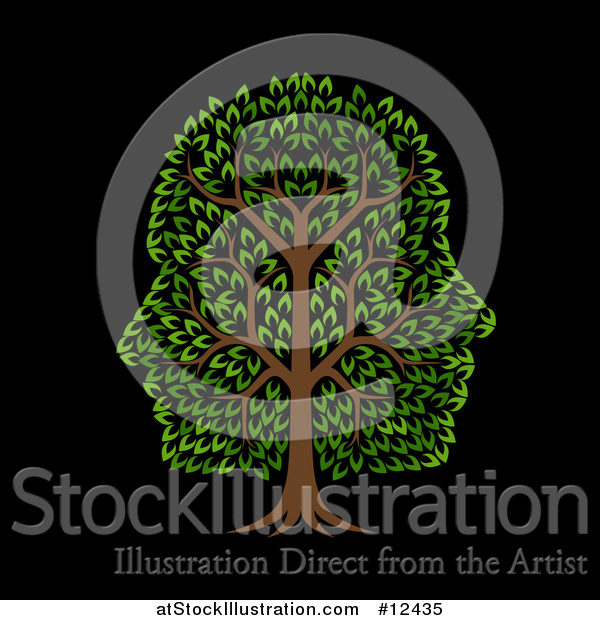 Vector Illustration of a Green Tree with Profiled Faces in the Canopy, on Black