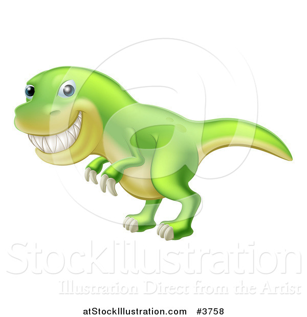 Vector Illustration of a Green Tyrannosaurus Rex Dinosaur Grinning
